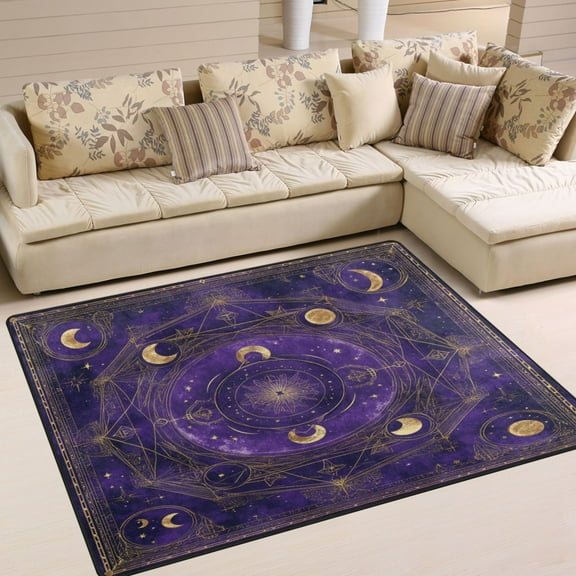 80x58in Area Rug for Living Room Non-Slip Carpet Soft and Washable Floor Mat for Home Comfort Purple Celestial Pattern