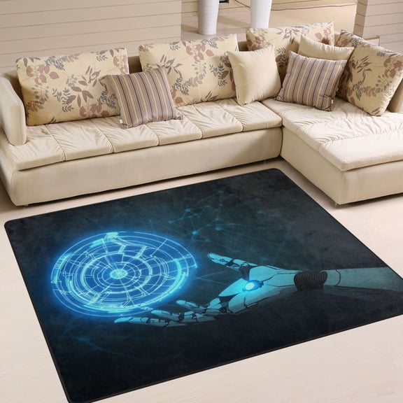 80x58in Area Rug for Living Room Non-Slip Carpet Soft and Washable Floor Mat for Home Comfort Robot Hand