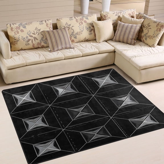 80x58in Area Rug for Living Room Non-Slip Carpet Soft and Washable Floor Mat for Home Comfort Squares and Triangles
