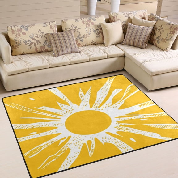 80x58in Area Rug for Living Room Non-Slip Carpet Soft and Washable Floor Mat for Home Comfort Yellow Sun Rays