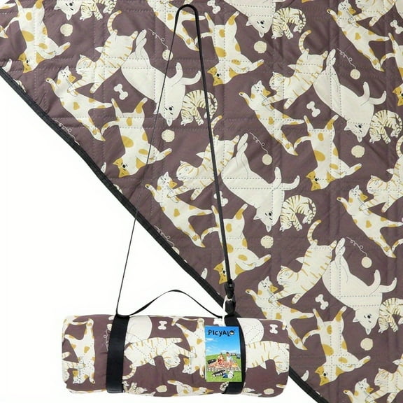 80x80 Inch Waterproof Picnic Blanket - Sandproof Pet-Themed Outdoor Mat for Camping & Beach - Foldable, Durable EVA Material - Perfect for Family Gatherings
