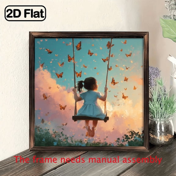 80x80 inch Wooden Wall Art - Dreamy Butterfly Girl Rustic Contemporary Home Decor, Hang with Pre-Drilled Holes, Perfect for Living Room, Bedroom, Office Desk or Bookshelf, Ideal Gift for Bir