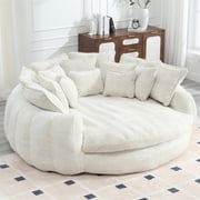 81.1" Cloud Couch Sleeper Sofa, Oversized Round Chaise Lounge Chair Indoor, Modern Chenille Boneless Couch with 14 Pillows, Upholstered Barrel Daybed, Memory Foam Sofas for Living Room, Beige