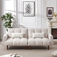 thumbnail image 1 of 81.1" Futon Sofa Bed, Upholstered Convertible Sofa Bed with 2 Pillows, Split Sofa,Modern Fabric Linen Couch with Wooden Legs & 2 Pillows for Apartment, Living Room, Studio,Beige, 1 of 12