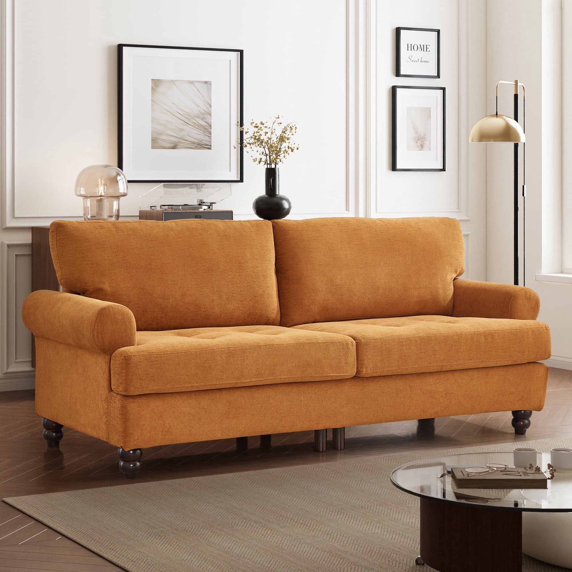 Me'on 81" Rolled Arm Sofa Couch with Storage, Mid Century Modern Decor Upholstered Couches for Living Room, Button Tufted Loveseat for Bedroom, Blue