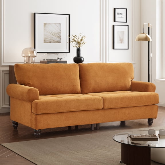 Me'on 81" Rolled Arm Sofa Couch with Storage, Mid Century Modern Decor Upholstered Couches for Living Room, Button Tufted Loveseat for Bedroom, Blue