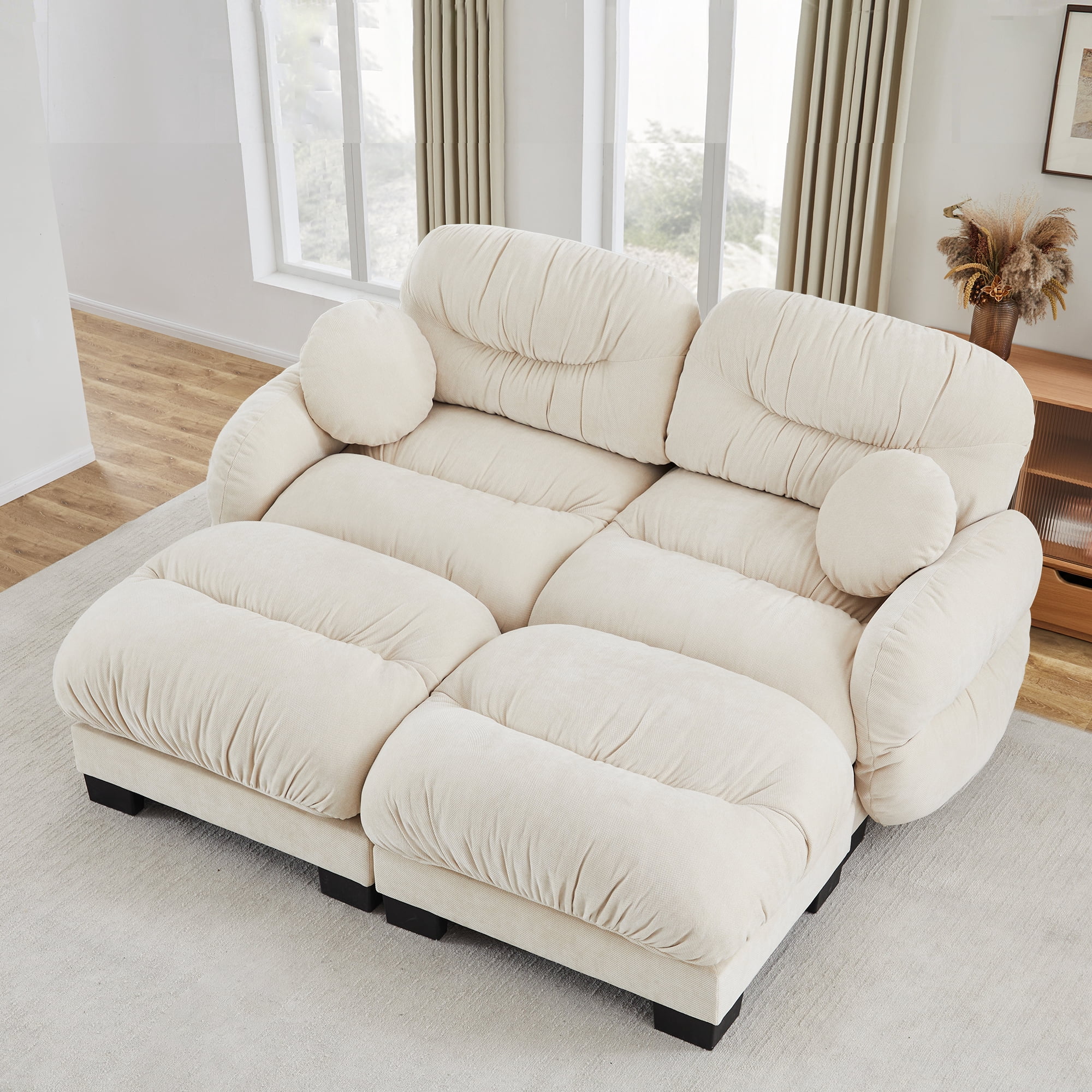 81" 2 Seater Sectional Couch Cozy Chenille Modular Sofa with 2 Ottoman and 2 Throw Pillows