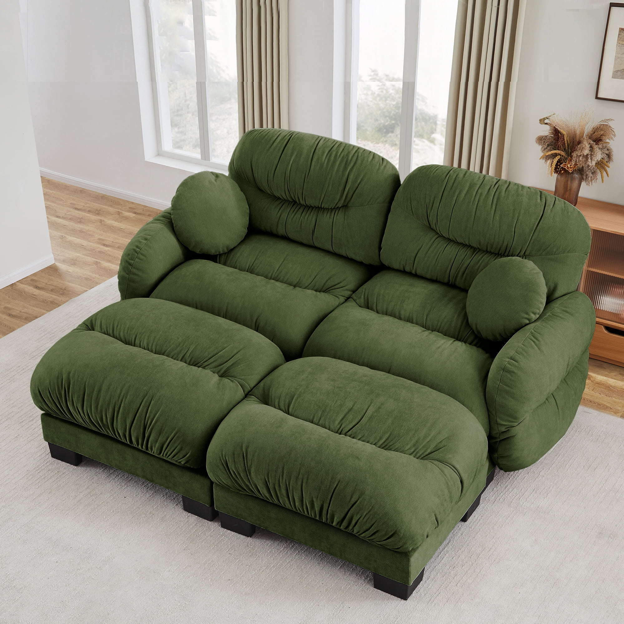 81" 2 Seater Sectional Couch Cozy Chenille Modular Sofa with 2 Ottoman and 2 Throw Pillows
