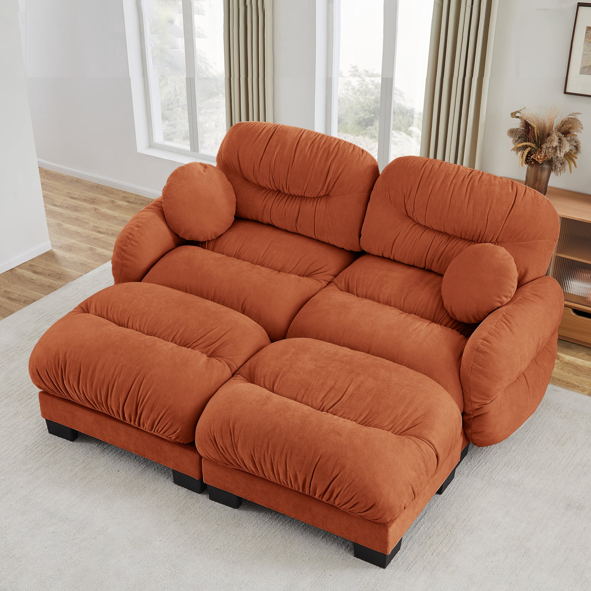 81" 2 Seater Sectional Couch Cozy Chenille Modular Sofa with 2 Ottoman and 2 Throw Pillows