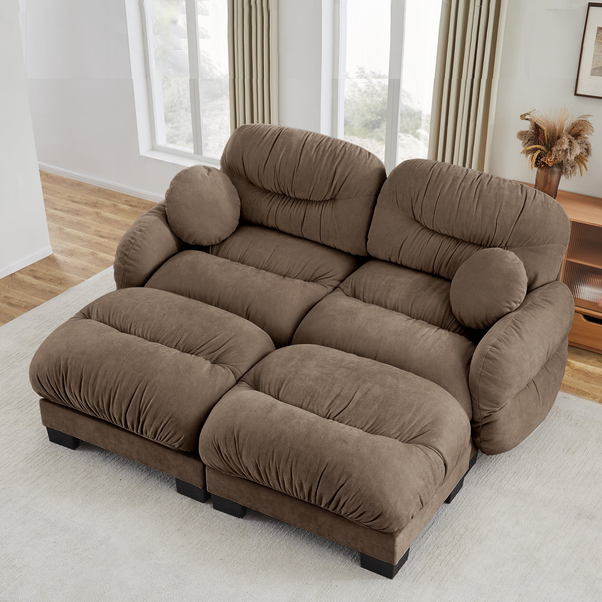 81" 2 Seater Sectional Couch Cozy Chenille Modular Sofa with 2 Ottoman and 2 Throw Pillows