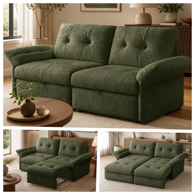 81.5" Convertible Sofa Bed, 2-in-1 Sleeper Sofa with Plush Chenille Fabric, High-Resilience Foam, Solid Wood Frame, Chenille Sofa Couch for Living Room, Guest Room, Apartment