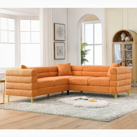 Modern L-Shaped 5-Seater Corner Sofa 81.5 Inch with 3 Cushions, Cotton Fabric, Living Room Sofa