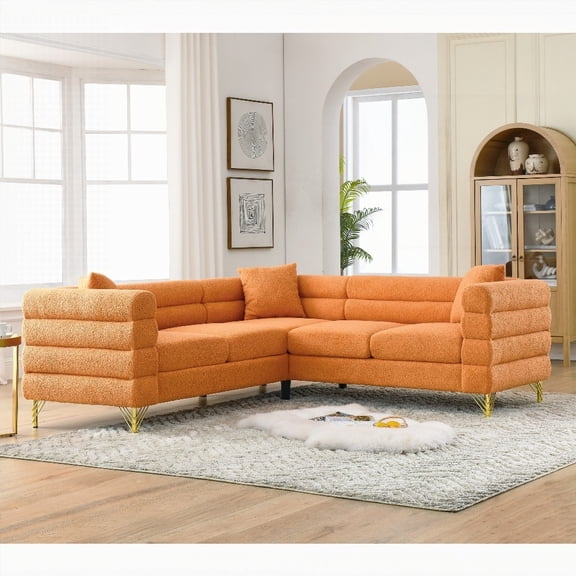 Modern L-Shaped 5-Seater Corner Sofa 81.5 Inch with 3 Cushions, Cotton Fabric, Living Room Sofa