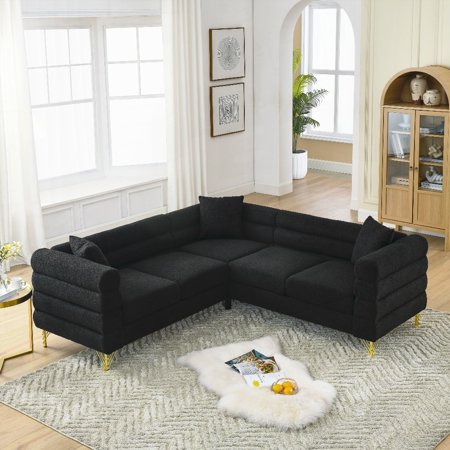 Modern L-Shaped 5-Seater Corner Sofa with 3 Cushions, 81.5-Inch Oversized for Living Room, Cotton Fabric, Durable