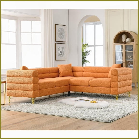 81.5-Inch Oversized Modern L-Shaped Sectional Sofa, 5-Seater Teddy Fabric Corner Couch with 3 Cushions for Living Room