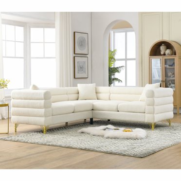 Couch, 5-Seater Sofa with 3 Cushions, 81.5-Inch Oversized Corner Sofa