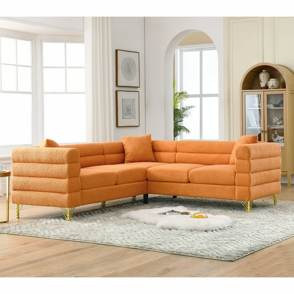 81.5" L-Shaped Sofa with 3 Cushions Pillows, 5-Seater Corner Couch with Metal Legs, Corner Convertible Sectional Couch for Living Room,Bedroom,Apartment,Office