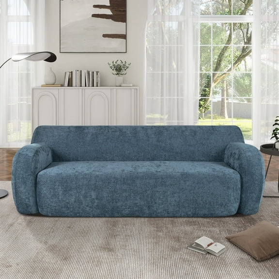 81.5" Minimalist Compression Sofa, Curved Design, 3-Seater Casual Sofa for Living Rooms, Bedrooms, and Apartments (Blue)