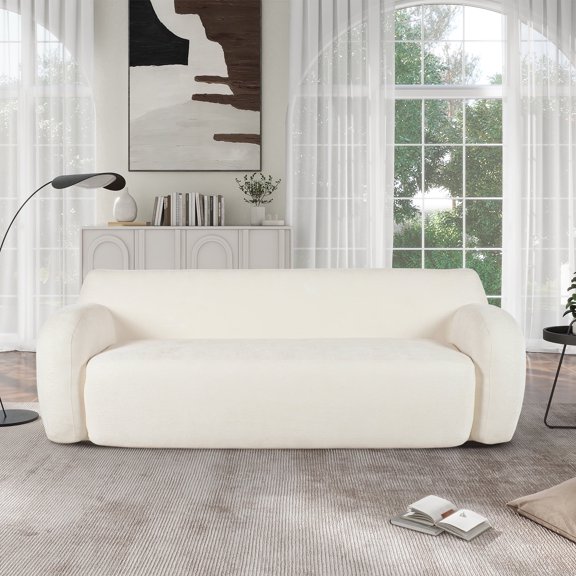 Whalemon Mid-Century Modern Curved Design 3-Seater Casual Sofa, Beige