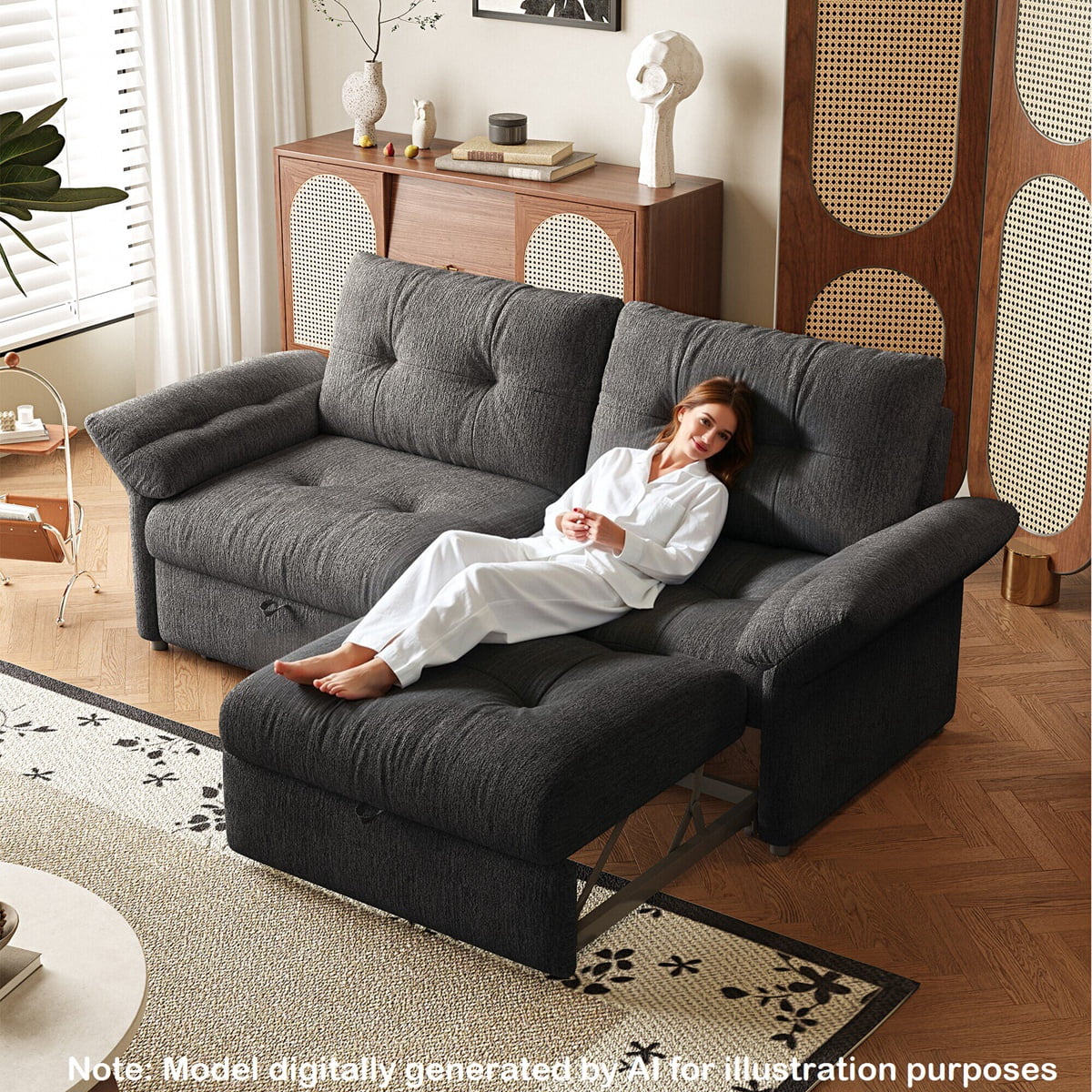 81.5" Pull Out Sofa Bed Full Size, Pre-Assembled Chenille Sleeper Sofa, Convertible Loveseat Futon Couch with Tufted, USB, Pillows, for Apartment, Living Room, Small Spaces, dorms, Grey