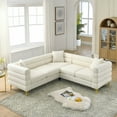thumbnail image 1 of 81.5" Sectional Couch, Teddy L Shaped Sofa with Soft Seat Cushion and 3 Pillows, 5 Seat Corner Couch with Gold Legs for Living Room, Bedroom, Apartment, Office, White, 1 of 9