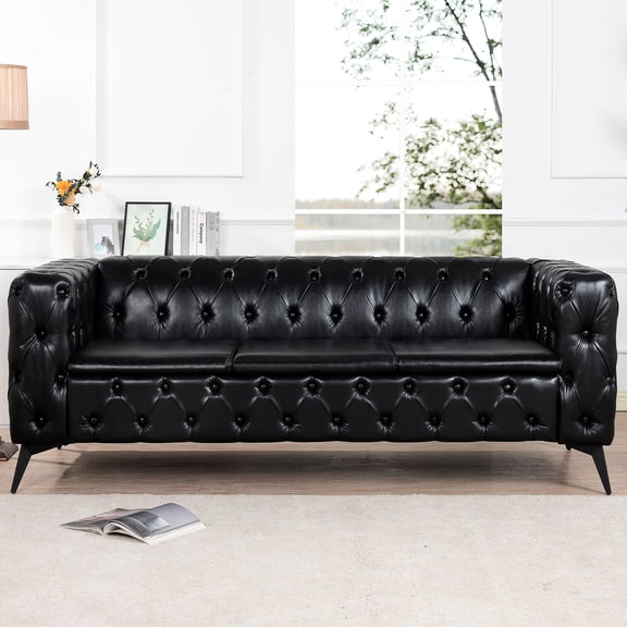 81.58 Inch Width Traditional Square Arm Chair Lounge, Removable Cushion, Modern Pull Point Back Detail, Independent Spring Seat Assembly, Iron Foot With Fascinating Design, Classic Sled Style 3