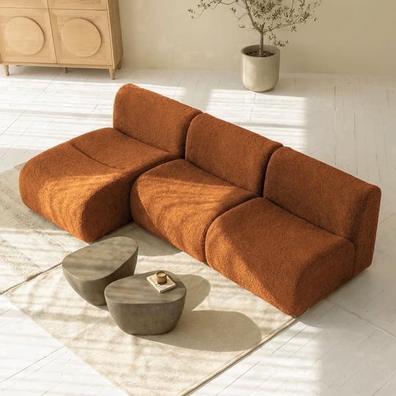 Vorthio Boneless 2-Seater Modular Couch with Chaise, Reversible L-Shaped Sherpa Sectional Sofa, No Assembly for Living Room or Bedroom Brown