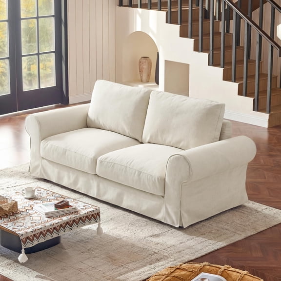 81.9" Oversized Loveseat Cloud Couch, Deep Wide Seat Farmhouse Slipcovered Sofa with Rolled Arms, Washable Fabric for Living Room White