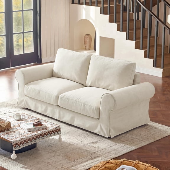 Vorthio 81.9" Oversized Loveseat Cloud Couch, Deep Wide Seat Slipcovered Sofa with Rolled Arms, Washable Fabric,White