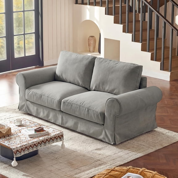 81.9" Oversized Loveseat Cloud Couch with Deep Wide Seat Farmhouse Slipcovered Sofa Washable Fabric Rolled Arms for Living Room Gray
