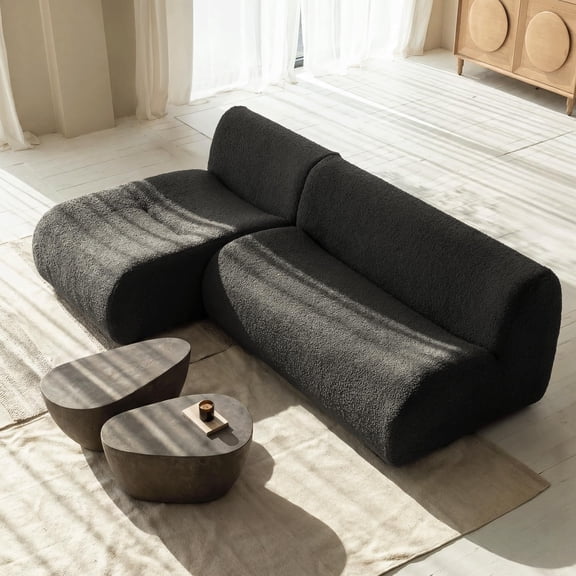 Boneless 3-Seater Modular Couch with Chaise, L-Shaped Teddy Sofa for Living Room, No Assembly Grey