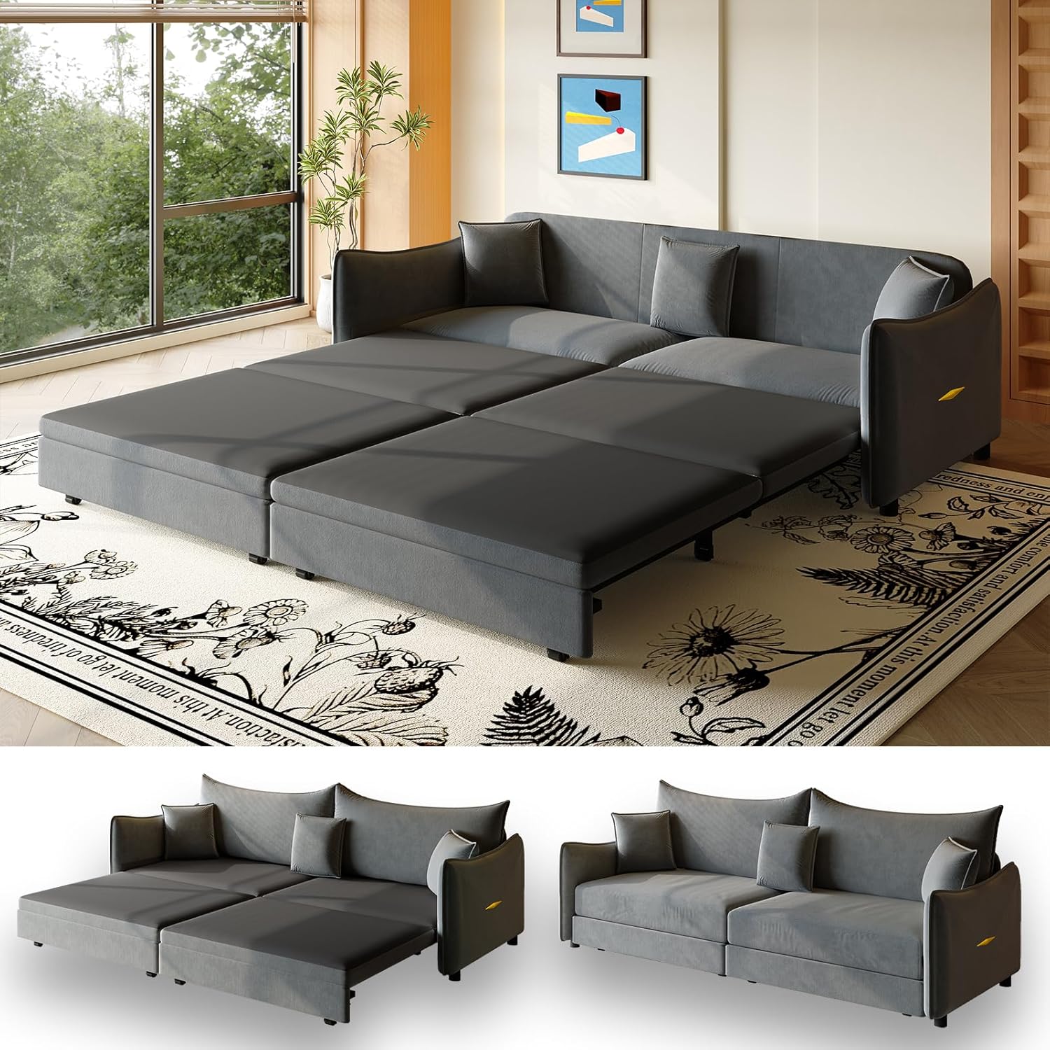 81.9'' Pull Out Couch King, 3-in-1 Convertible Couches, Modern Sleeper