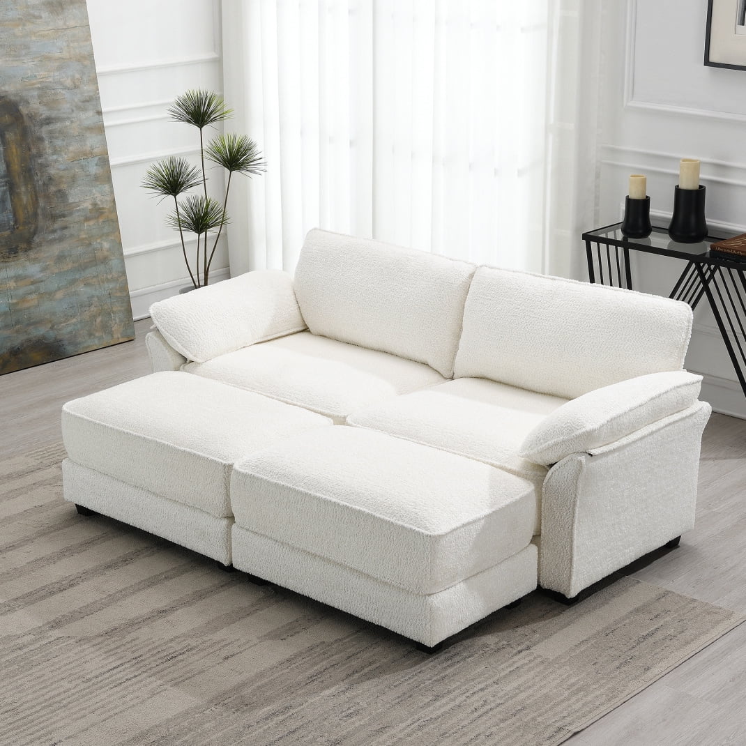 81 Convertible Sectional Sofa Bed 4 Seater Chenille Upholstered Sleeper Corner Couch Reversible Leisure Lounge Deep Seat Loveseat with Movable Ottoman for Living Room White Walmart Business Supplies