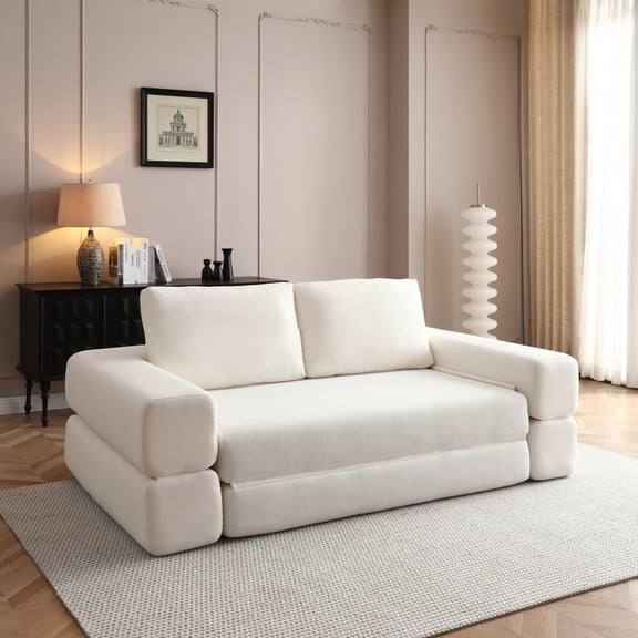 81'' Convertible Sofa Bed,3 In 1 Folding Floor Couch Corduroy Fold Out Couch Bed Futon Sleeper Mattress with Pillows,Boneless Sofa Comfy Lounge Loveseat for Living Room, Bedroom, Apartment,Beige