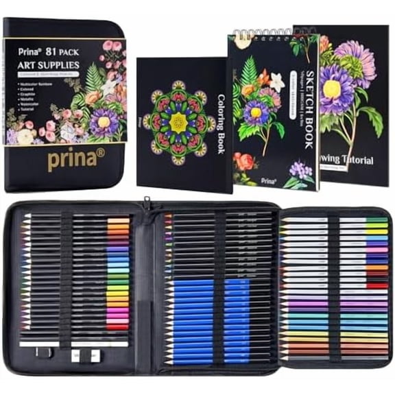 81 Drawing Set Sketching Kit, Pro Sketch Pencils Art Supplies with Rainbow, Colored, Graphite, Watercolor, Metallic, Charcoal Pencil, Sketchbook, Coloring Book, Gift Case for Artists Adults Kids