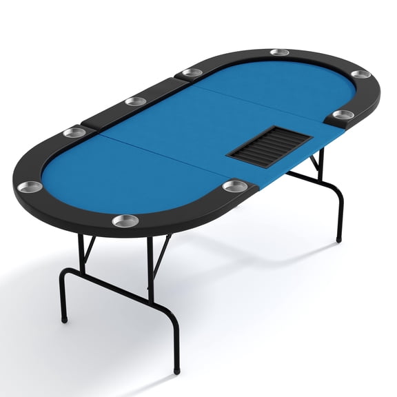 81" Foldable 10-Player Casino Style Poker Table - Oval Card Table with Cushioned Rails, 9 Cup Holders, Water-Resistant Felt Surface & Metal Legs for Home Party Game Night