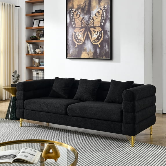 81-Inch Black Teddy Fabric 3-Seater Sofa / Soft Sitting and Fast Delivery
