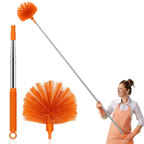 81 Inch Extendable Cobweb Duster, Telescopic Stainless Steel Handle Spider Web Brush, Medium-Stiff PET Bristles for High Ceiling, Fan, Blind Indoor & Outdoor Cleaning