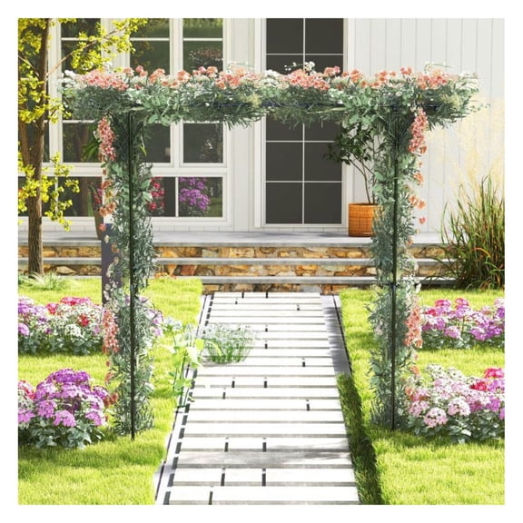 81 Inch Metal Garden Arbor for Climbing Plants, Black Archway Trellis for Wedding & Backyard Decor, Heavy Duty Outdoor Plant Support
