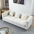 thumbnail image 1 of 81 Inch Oversized 3 Seater Sectional Sofa Ivory Teddy Fabric Deep Seating Sofa with 3 Pillows for Living Room Office, 1 of 8