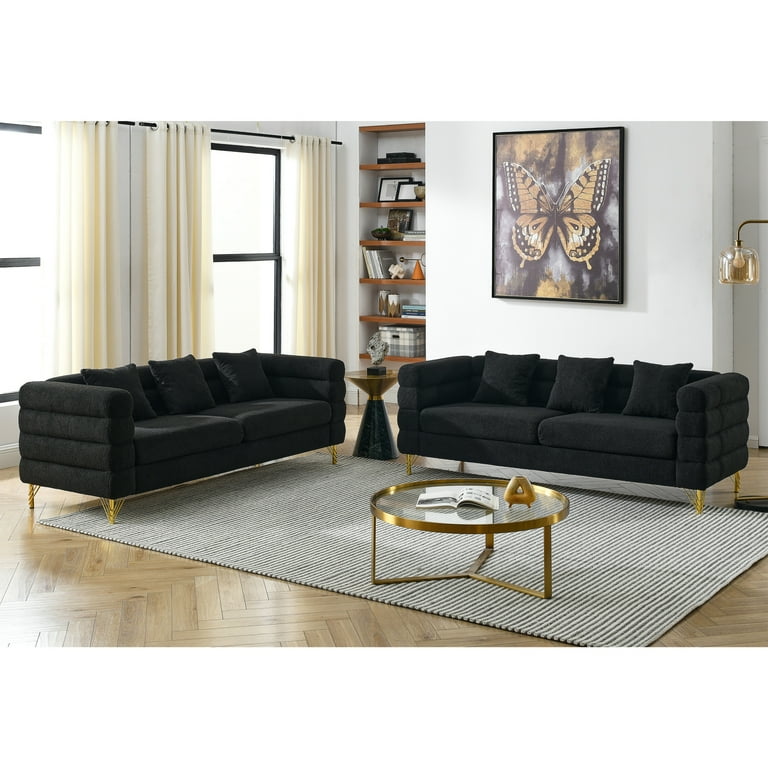 81 Inch Oversized 3 Seater Sofa Set of 2 Leisure Sofa with Deep Seat and Metal Legs Comfy Accent Sofa Couch with 6 Pillows for Living Room Bedroom