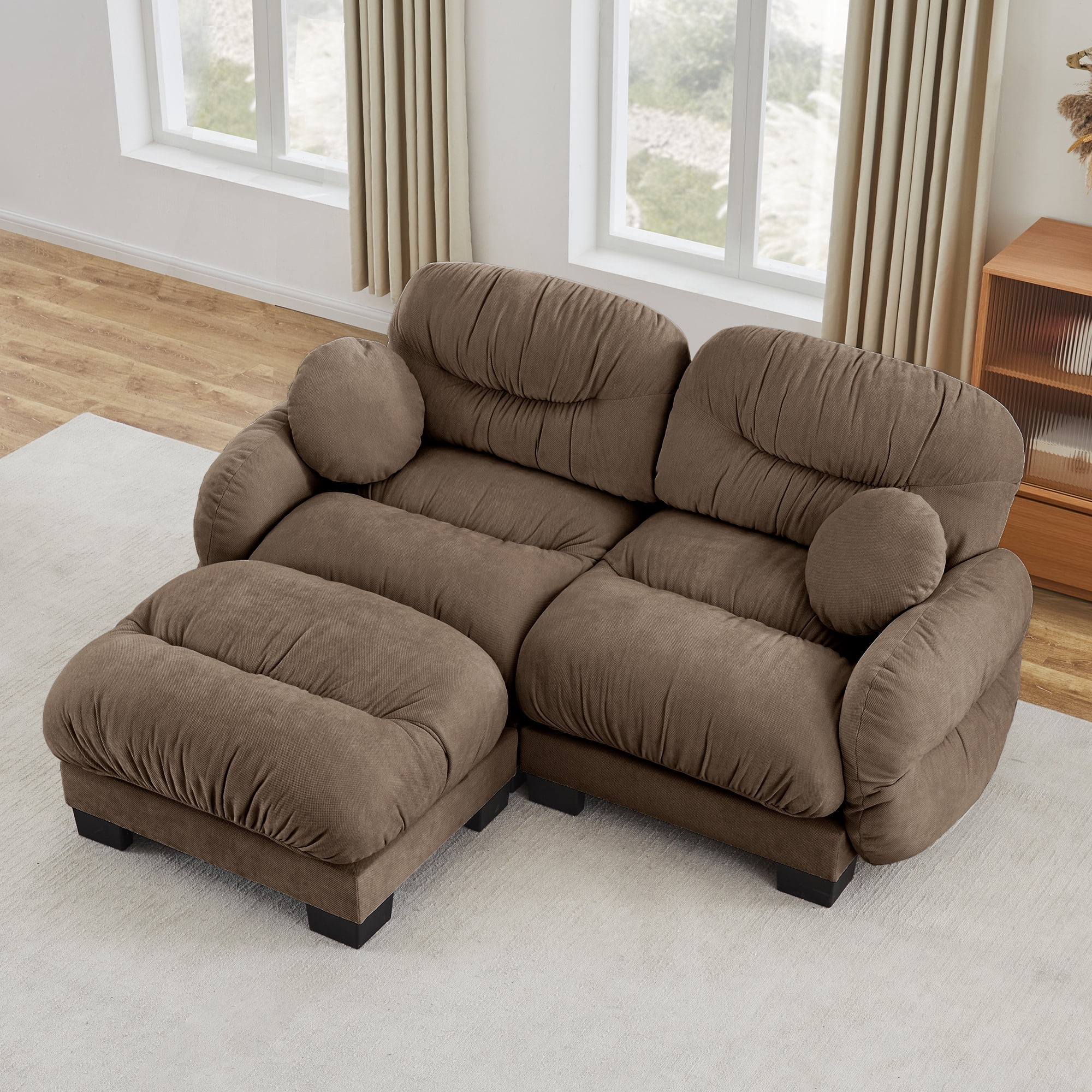 81" L Shape 2 Seater Sectional Couch Cozy Chenille Modular Sofa with Ottoman and 2 Throw Pillows
