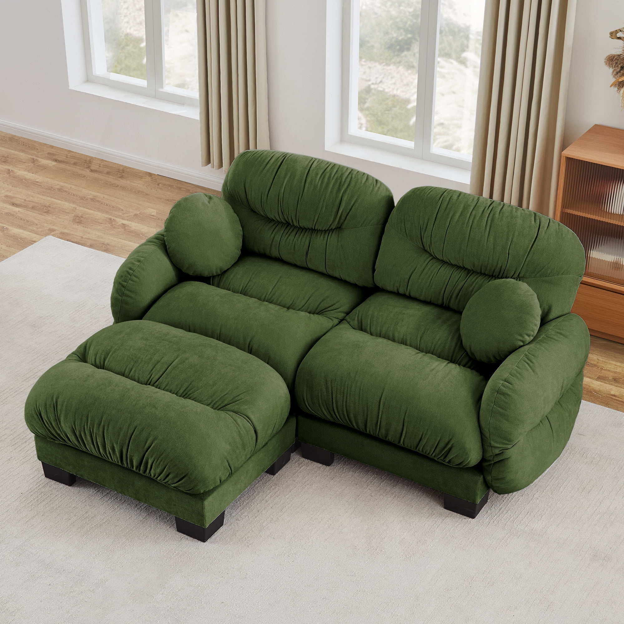 81" L Shape 2 Seater Sectional Couch Cozy Chenille Modular Sofa with Ottoman and 2 Throw Pillows