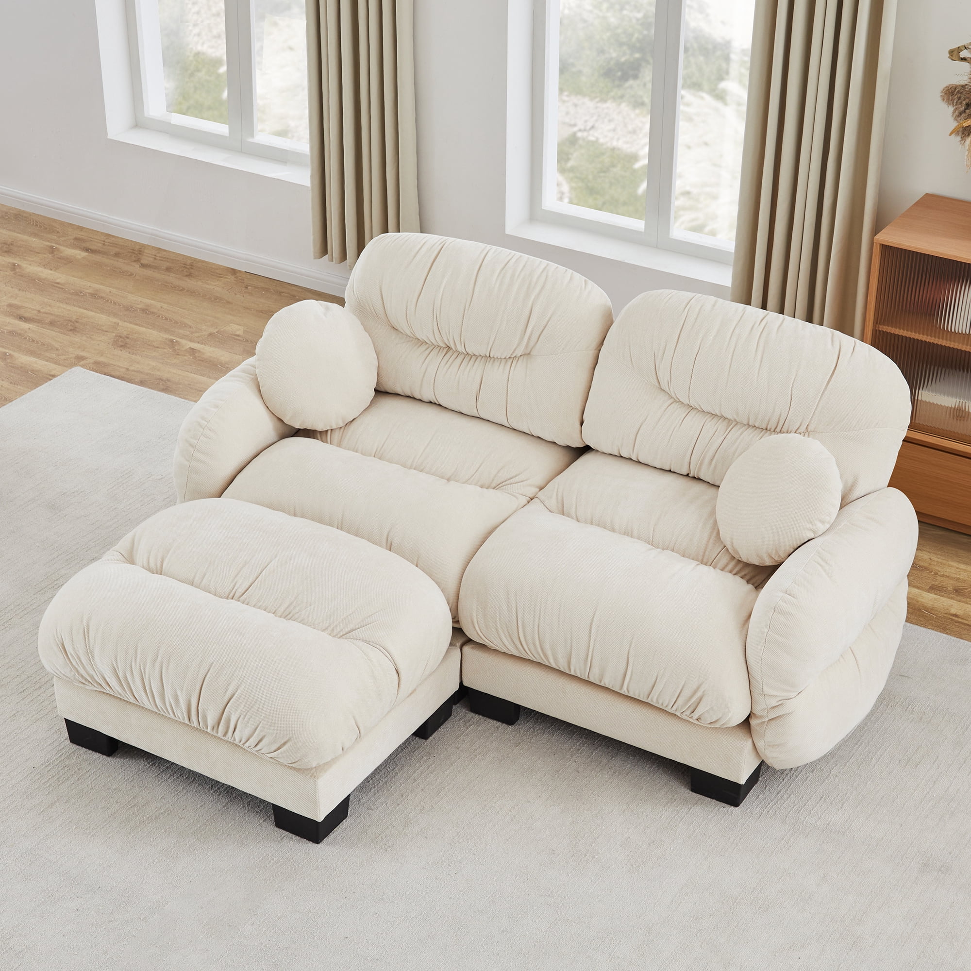 81" L Shape 2 Seater Sectional Couch Cozy Chenille Modular Sofa with Ottoman and 2 Throw Pillows