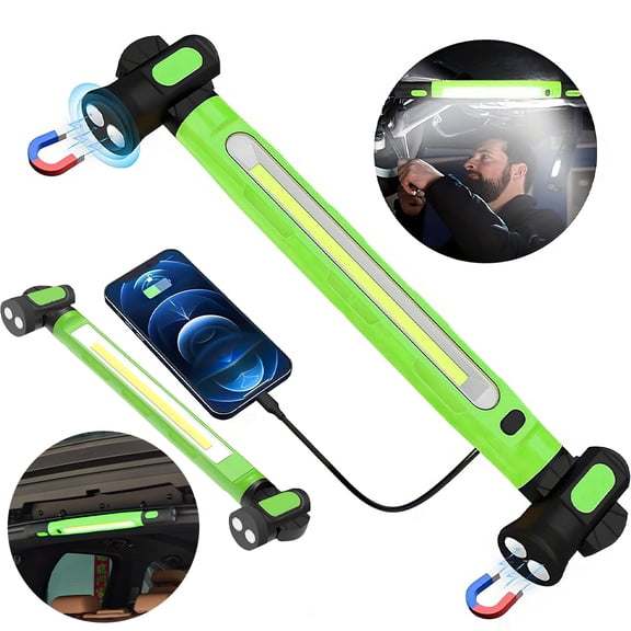 81-LED COB Rechargeable Work Light, Green Magnetic Underhood Light with 360 Hook, 3.5/6.5H Runtime, Impact Resistant for Car Repair, Camping & Emergenciesv