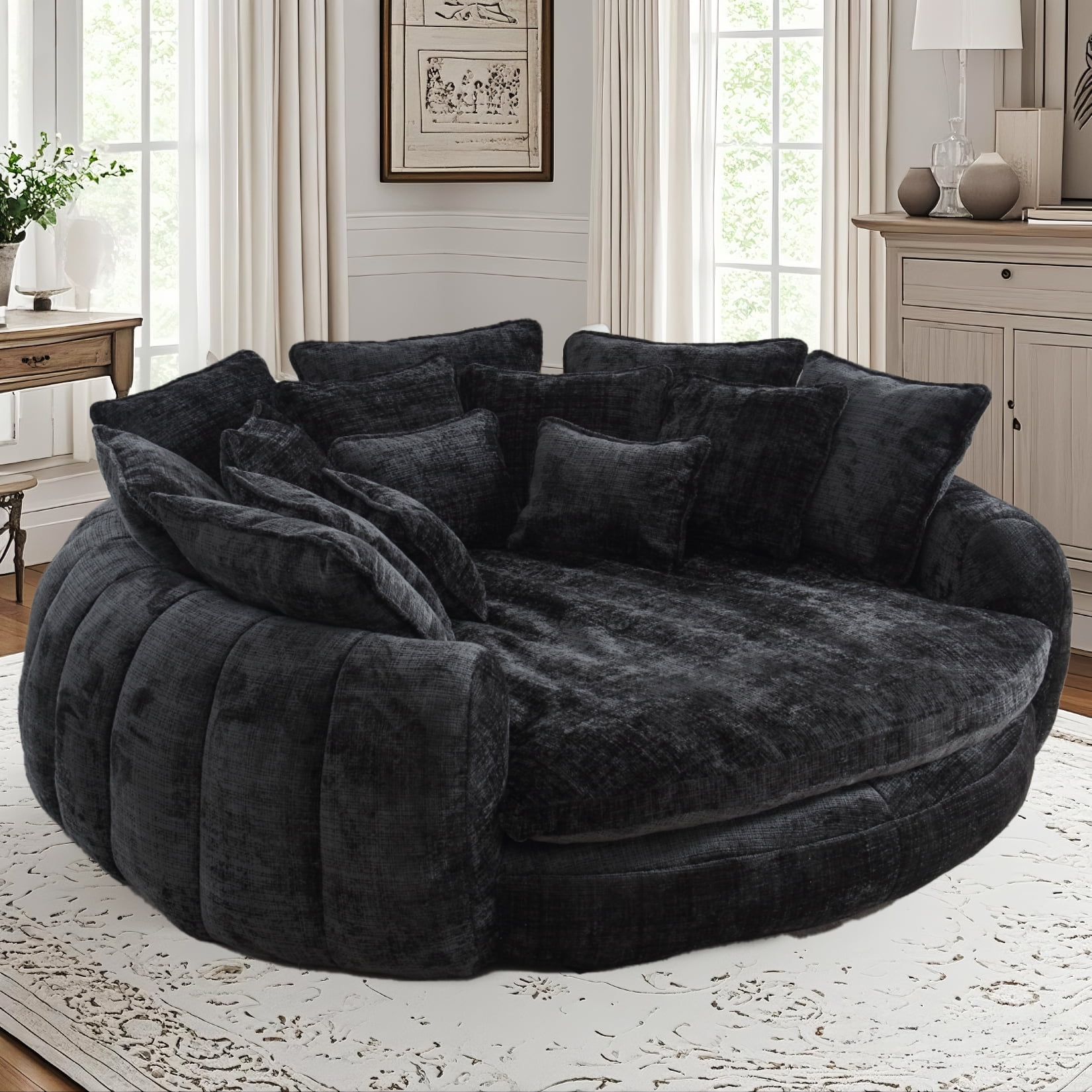 81'' Large Bean Bag Chair for Adults, Memory Foam Oversized Beanbag Chairs Couch with 14 Pillow, Comfy Giant Bean Bag Sofa Couch Bed, Chaise Lounge Chair Indoor Lazy Sofa for Living Room (Black)