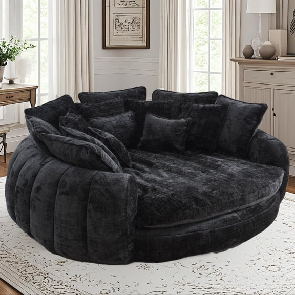 81'' Large Bean Bag Chair for Adults, Memory Foam Oversized Beanbag Chairs Couch with 14 Pillow, Comfy Giant Bean Bag Sofa Couch Bed, Chaise Lounge Chair Indoor Lazy Sofa for Living Room (Black)
