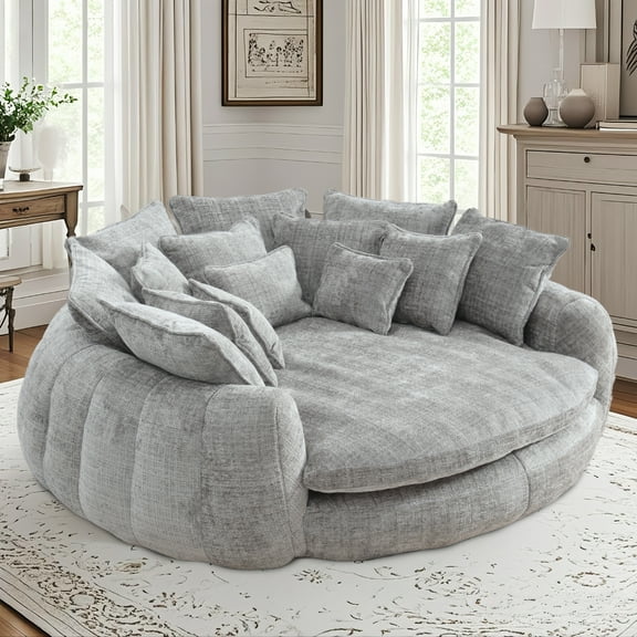 81'' Large Bean Bag Chair for Adults, Memory Foam Oversized Beanbag Chairs Couch with 14 Pillow, Comfy Giant Bean Bag Sofa Couch Bed, Chaise Lounge Chair Indoor Lazy Sofa for Living Room (Light Grey)
