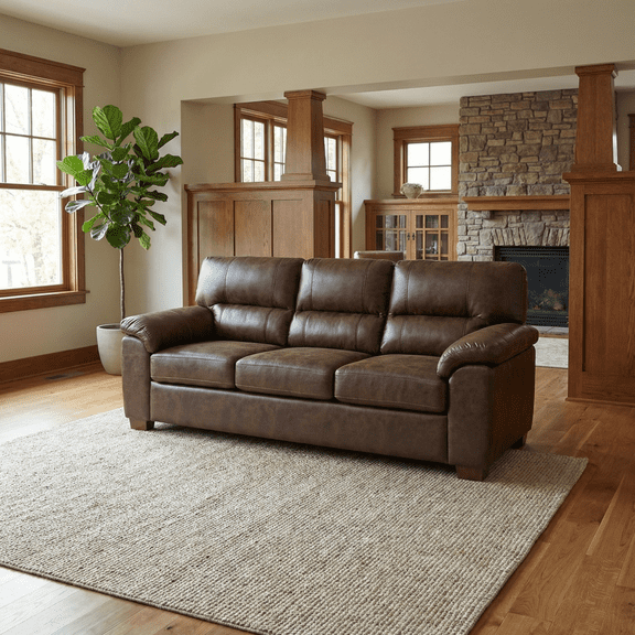 81" Leather Rustic Couch, Contemporary Sofa with Tufted, Modern Accent Couch with Wooden for Living Room, Dark Brown