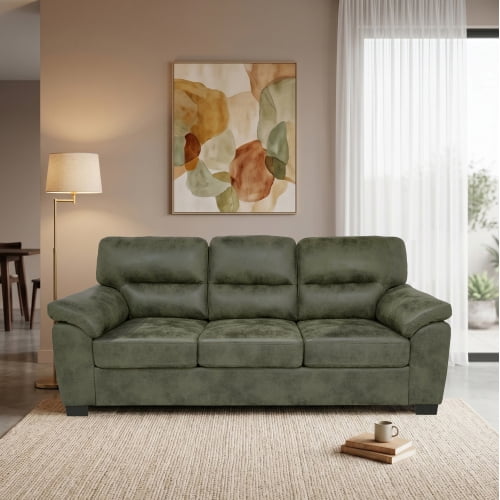 81" Modern 3-Seater Couch, Foil Fabric Sofa, Padded Armrests, Upholstered Sofa with Triangular Legs, for Living Room, Olive Green